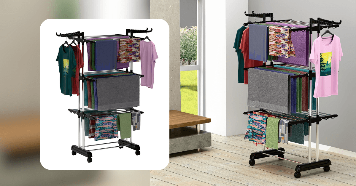 BrandFlex Foldable Cloth Drying Stand — 3-Tier (Black)